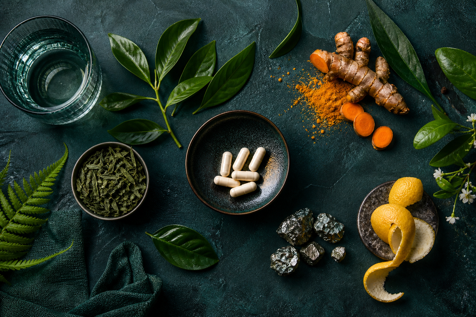 Premium botanical ingredient scene for Purotyn UK